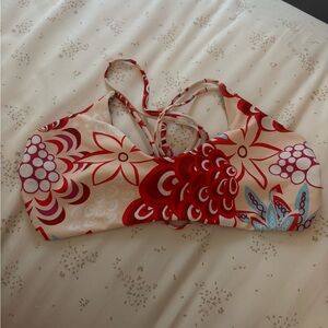Floral Bikini Top with Red and Blue Accents
